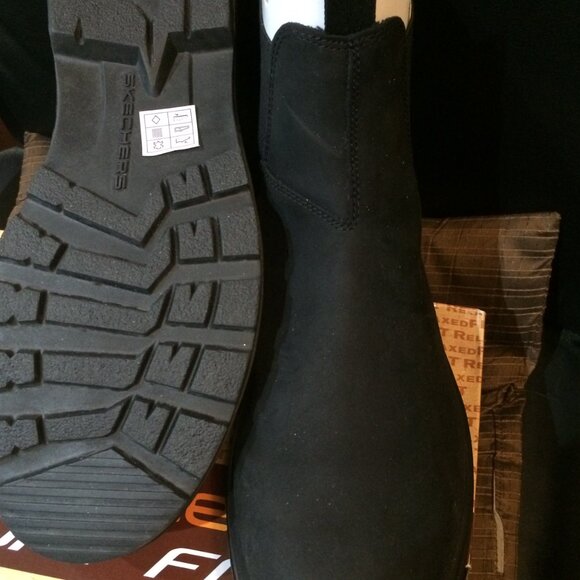 Men's Skechers Ankle Boots Black Leather Nubuck Size US 12 New - Picture 5 of 8